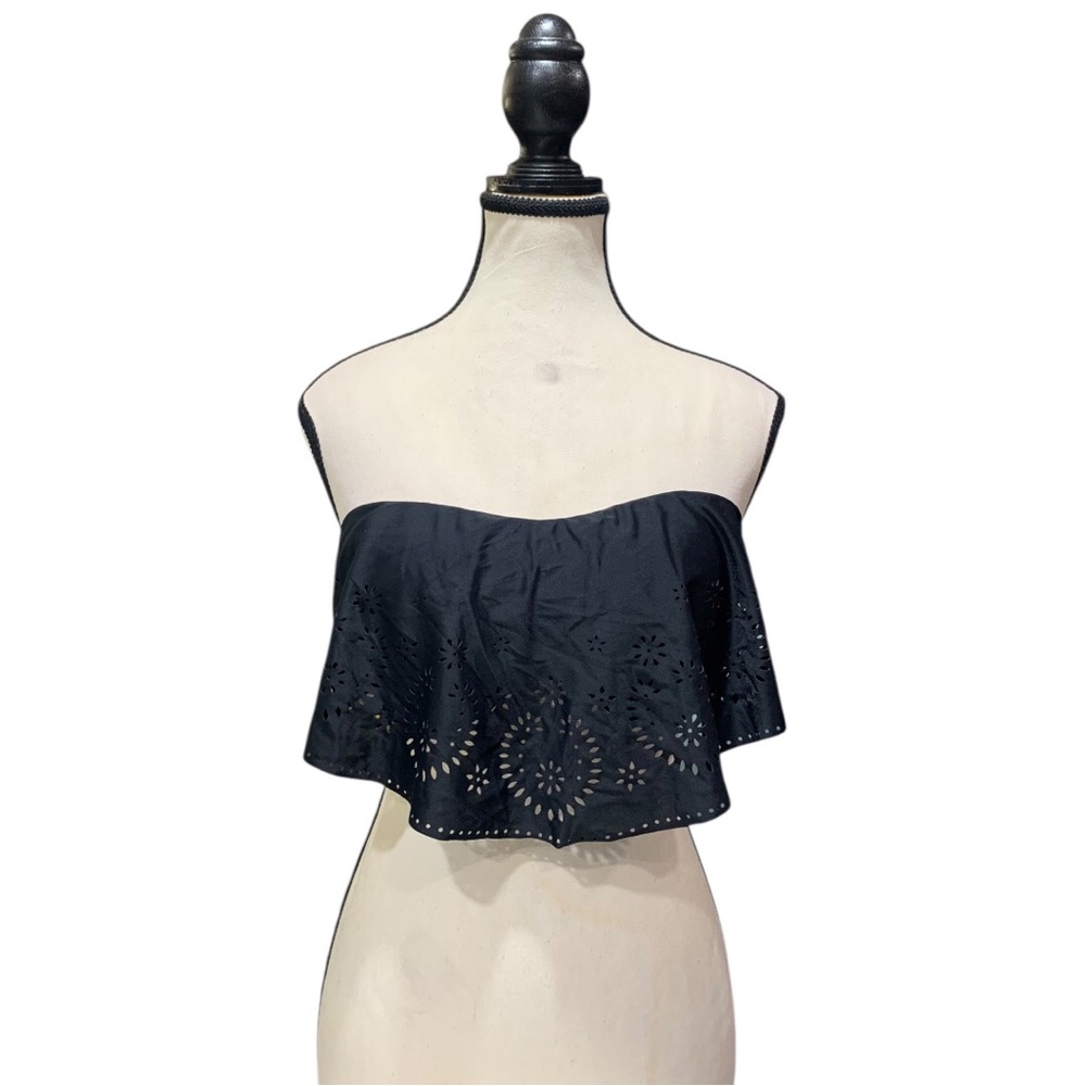 Xhilaration Black Ruffle Bandeau Bikini Top - Picture 8 of 16